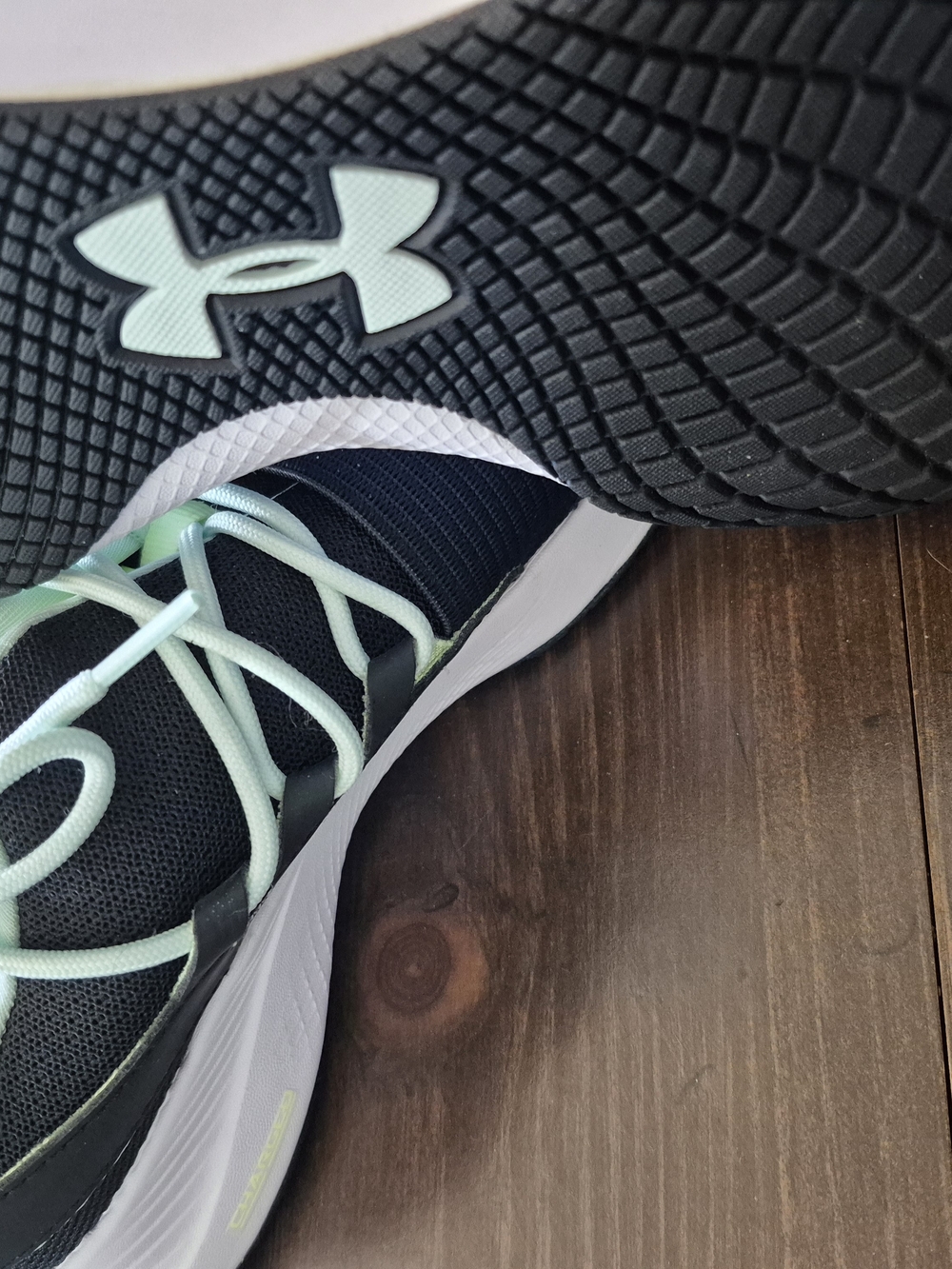 Under Armour Women’s Black Athletic Shoes with Mint and Pink Accents - Picture 3 of 4